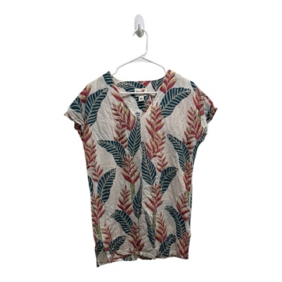 Reyn Spooner Women’s Hawaiian Top Tropical Print Short Sleeve Shirt V Neck - Picture 1 of 5